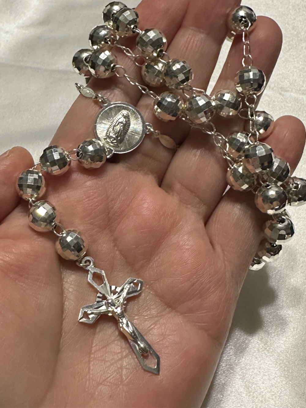 Rosary -Necklace -Sterling Silver .925 -Mexican -5mm 20” -Shiny Chain | Handmade